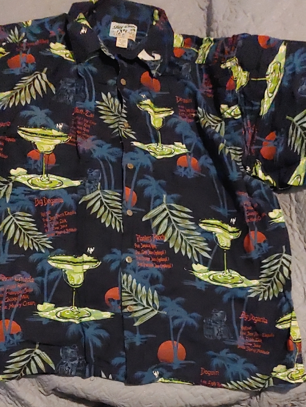 Big Dogs Navy Tropical Cocktail Print Button-Down Shirt Sz 3X